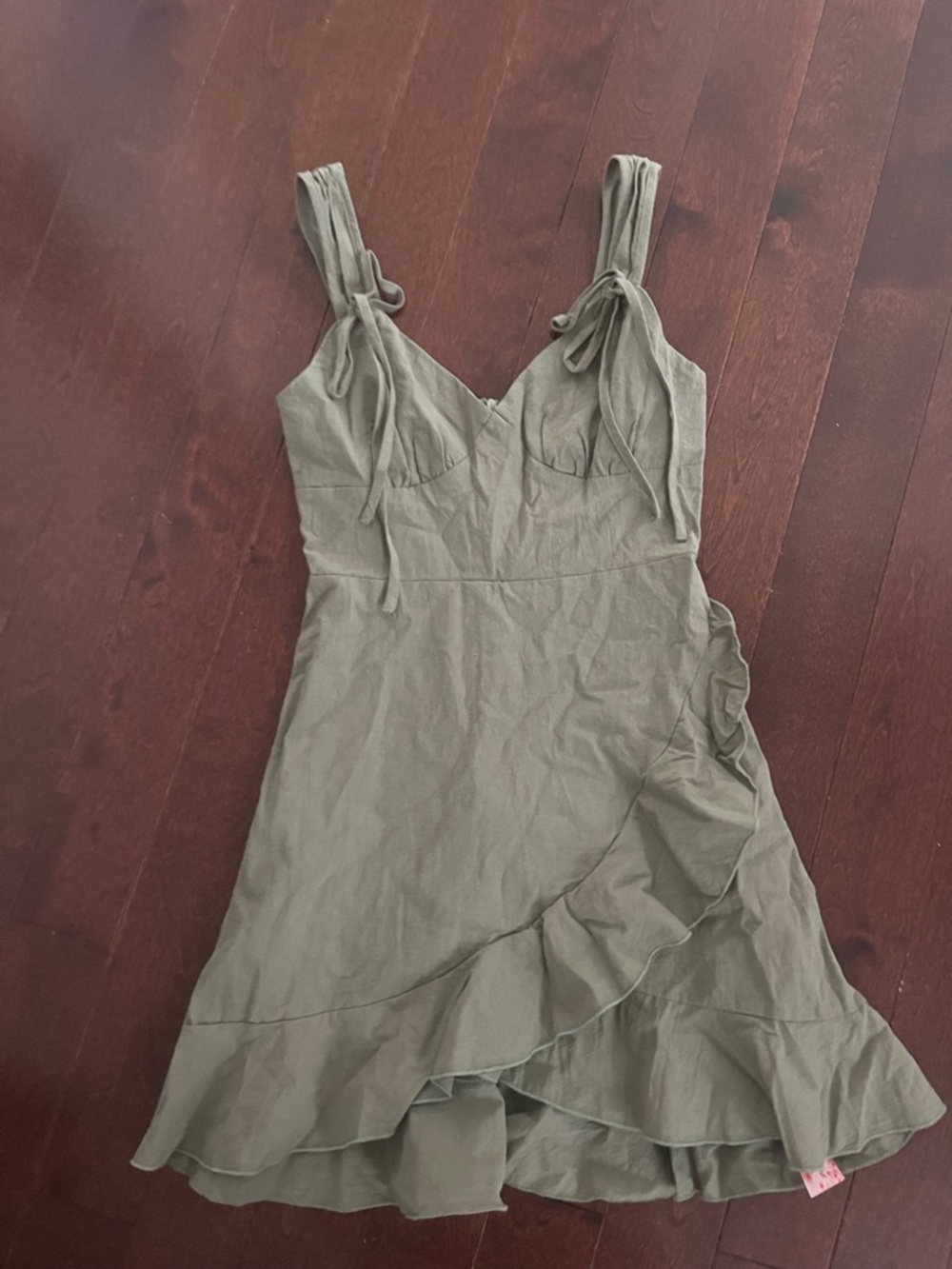 SHEIN Olive Green Ruffle Tie-Shoulder Mini Dress